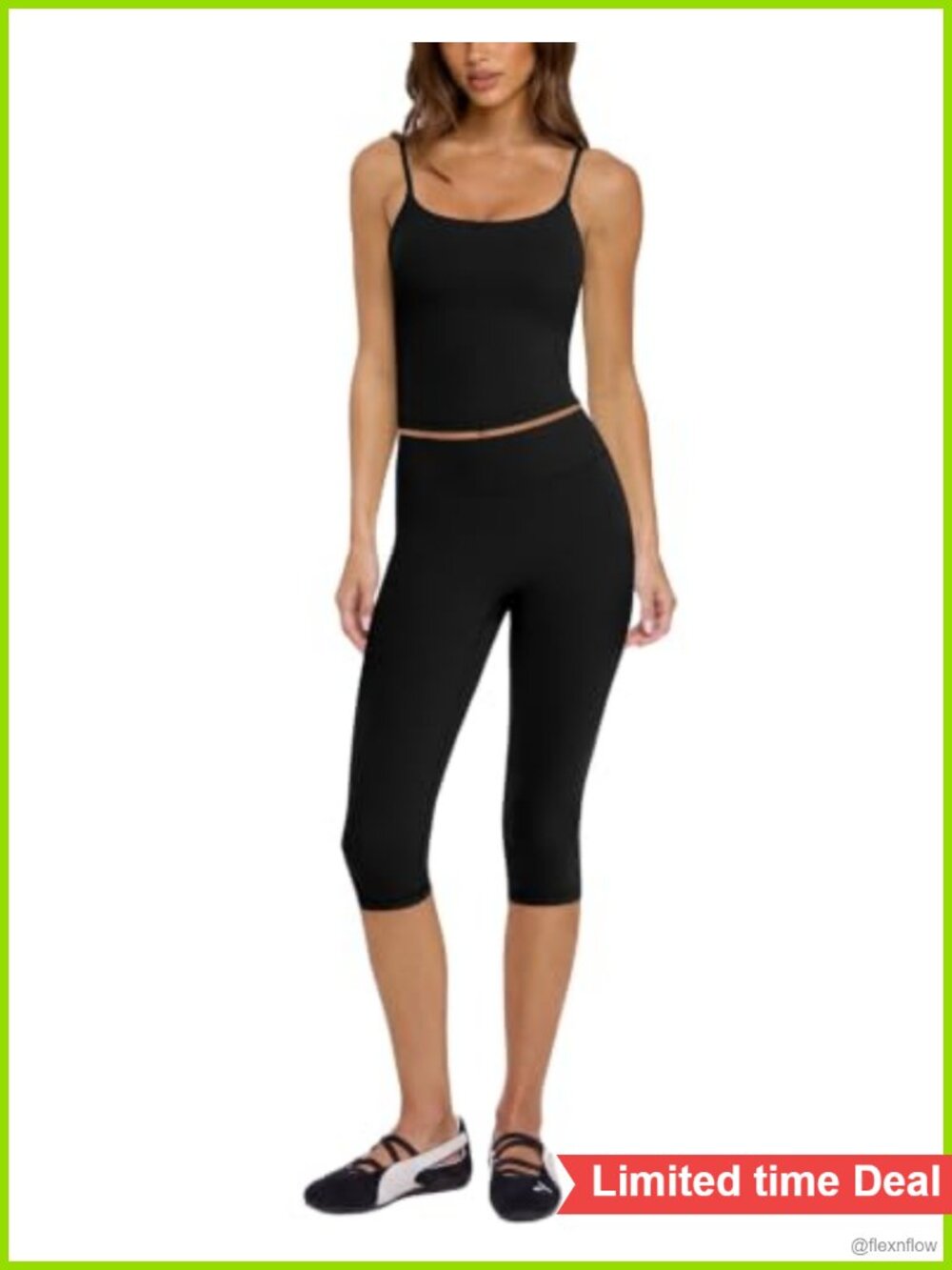 2 Piece Workout Set High Waisted Capri Leggings Backless Top with Built in Bra